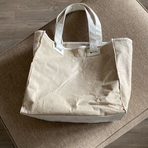 LANCÔME tan cancas vegan leather tote bag lined